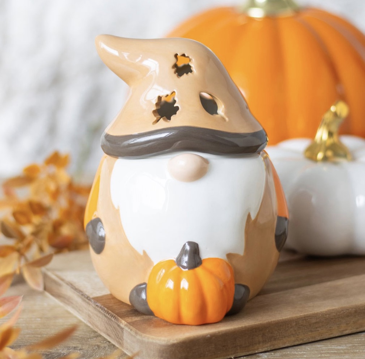 Brûle-parfum Gnome citrouille beige