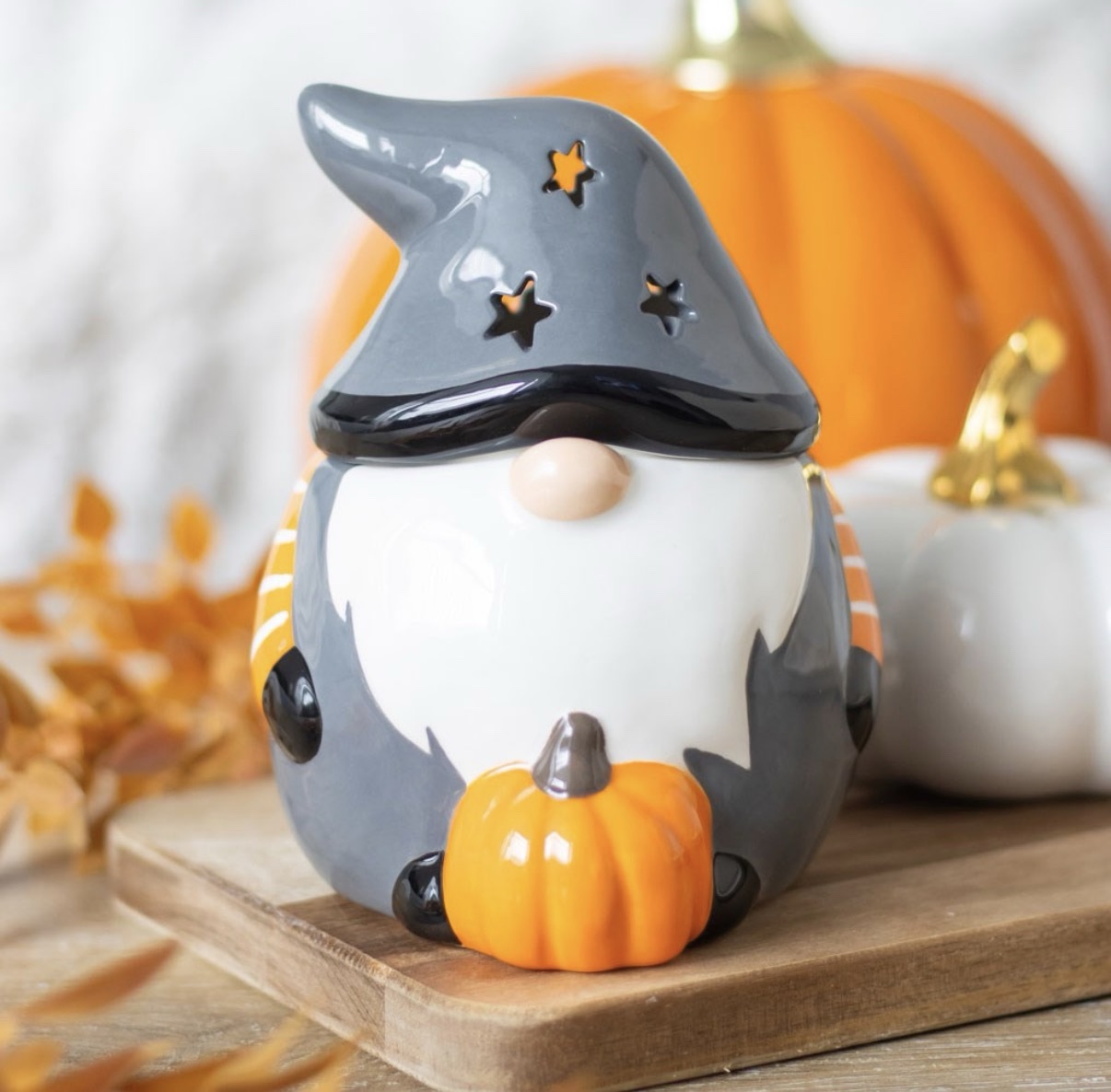 Brûle-parfum Gnome citrouille gris